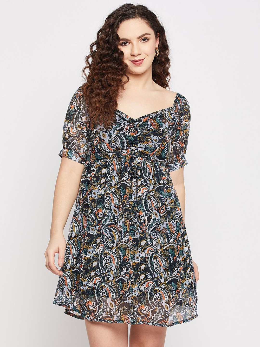 

Murcia Floral Printed Chiffon Fit & Flare Dress, Black