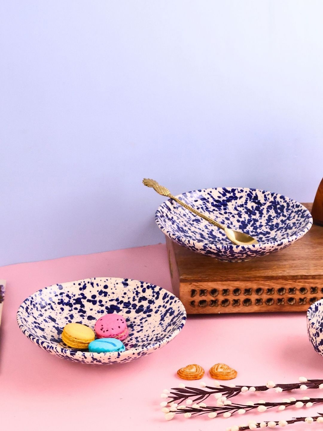 

WEAVING HOMES Blue & White 2 Pieces Printed Ceramic Pasta Bowl