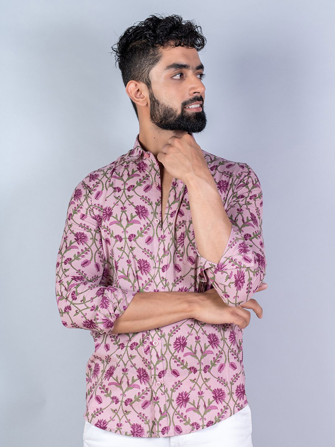 

Tistabene Men Standard Spread Collar Floral Printed Cotton Casual Shirt, Purple