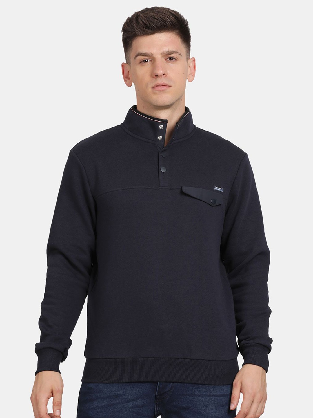 

t-base Men Solid Mock Collar Sweatshirt, Navy blue