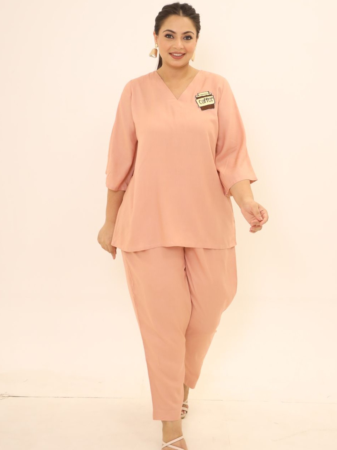 

Swadeshi Shringaar V-Neck Top & Trouser, Peach