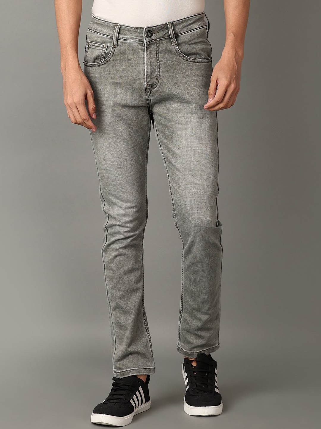 

V-Mart Men Slim Fit Mid-Rise Cotton Jeans, Grey