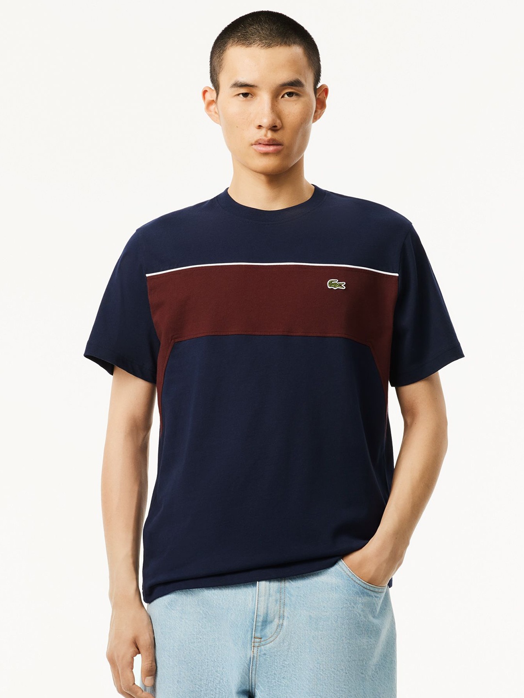 

Lacoste Men Colourblocked Round Neck Cotton T-Shirt, Blue
