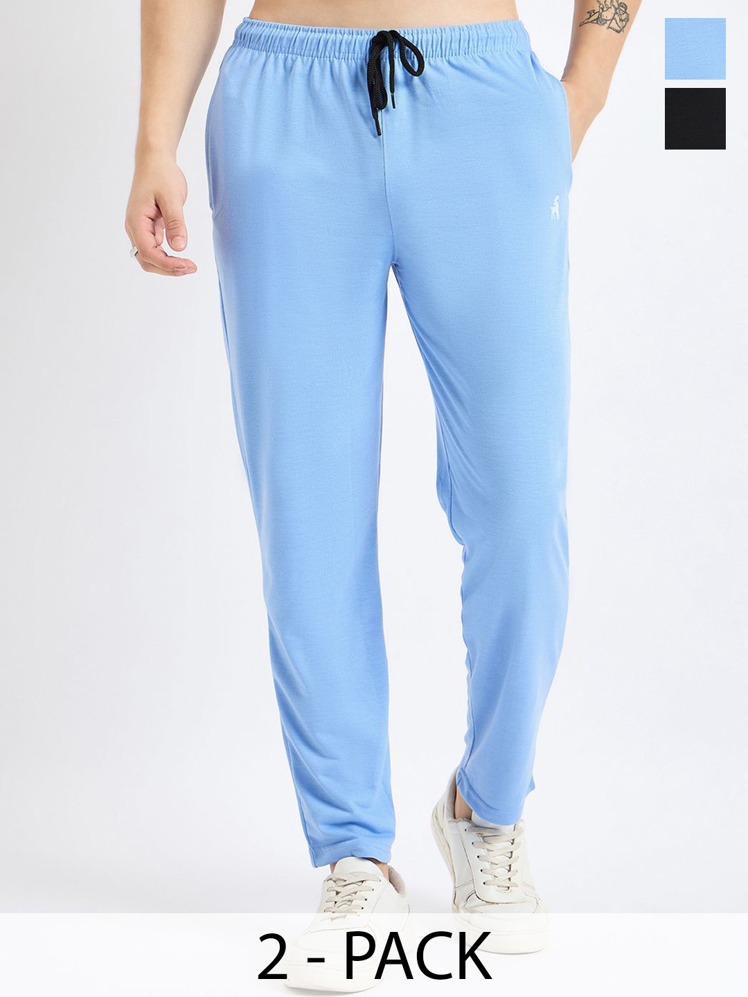 

Modeve Men Pack Of 2 Cotton Relaxed-Fit Mid-Rise Track Pants, Blue