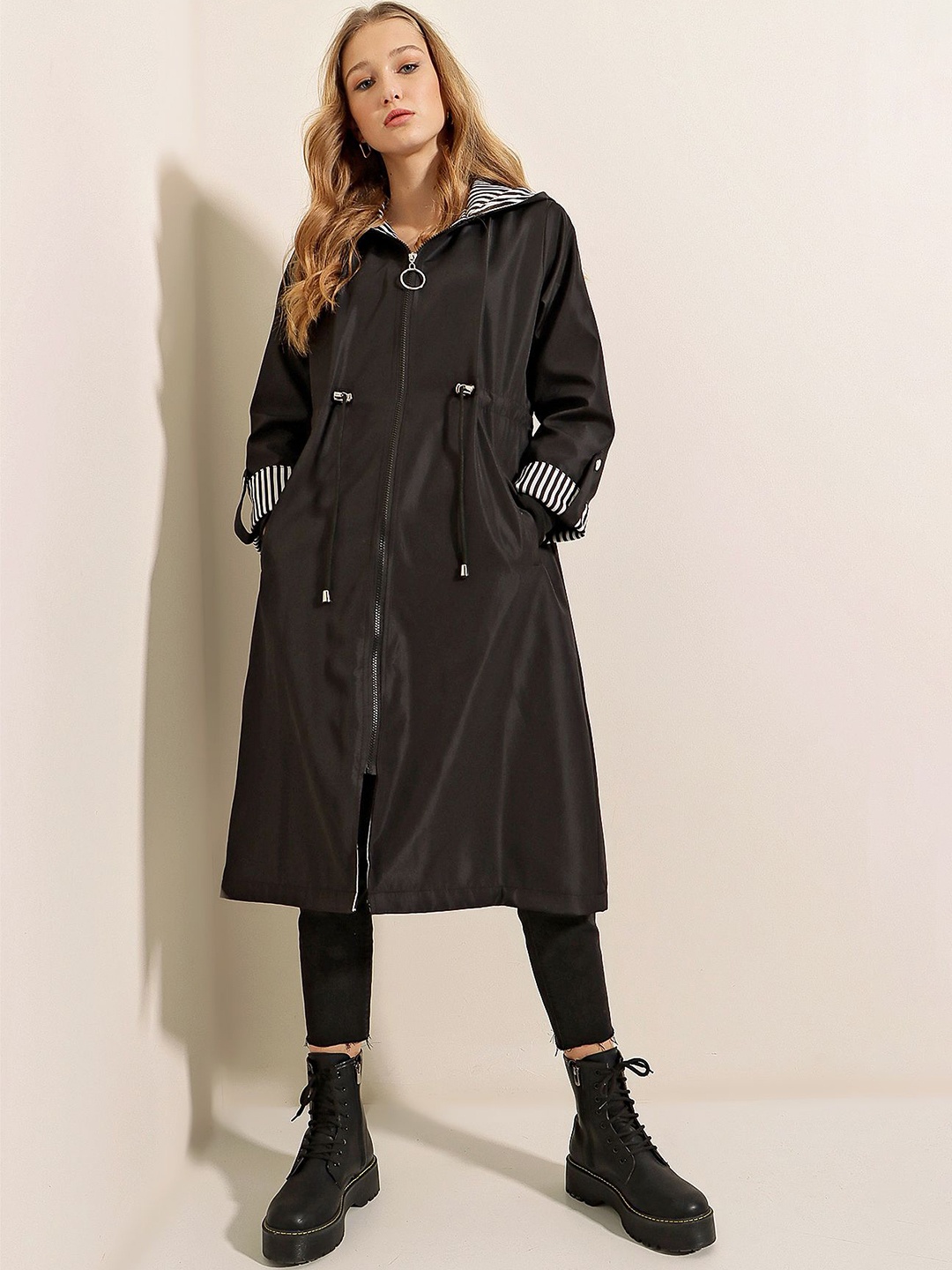 

BIGDART Self Design Hooded Overcoat, Na