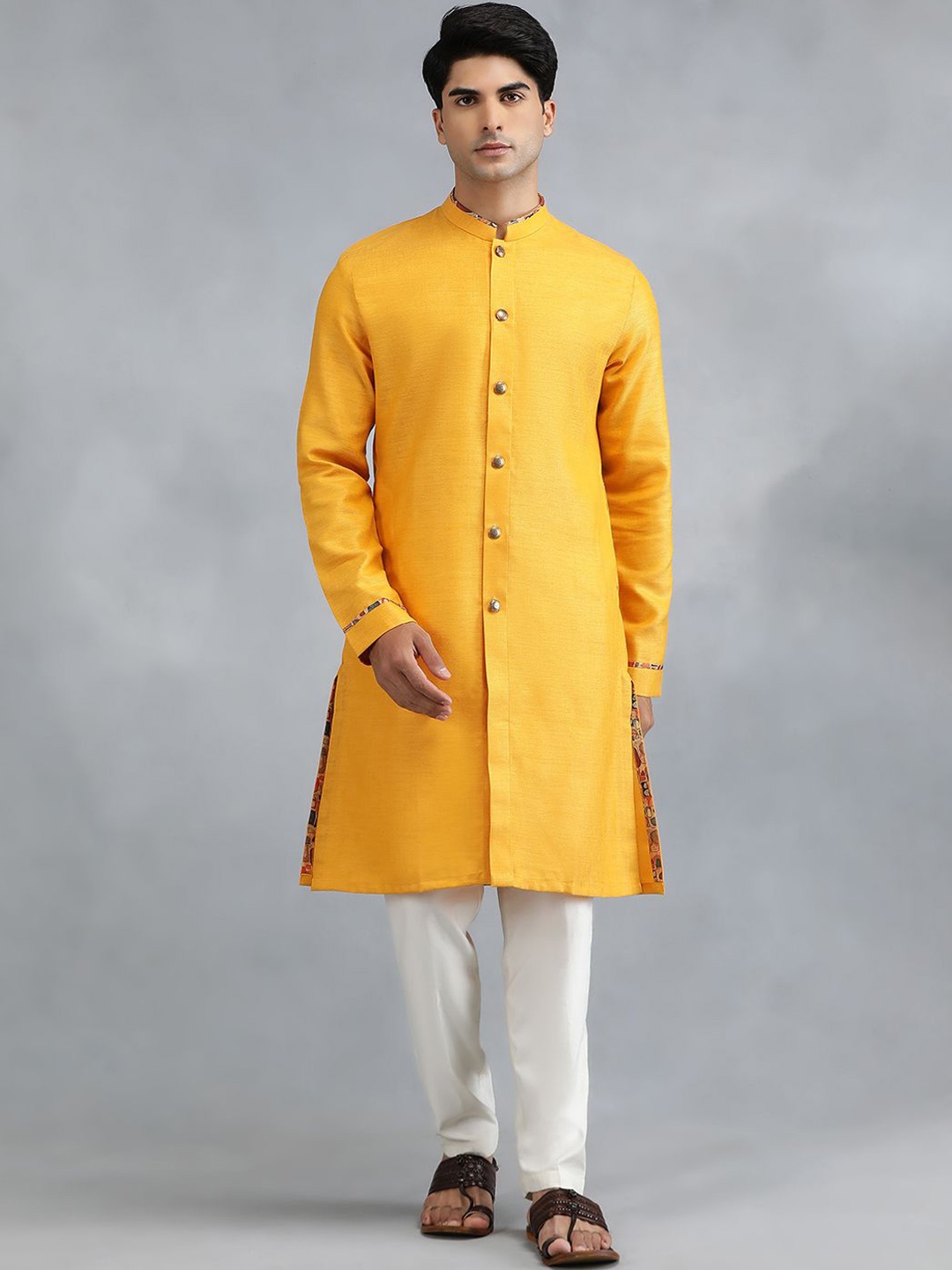 

THE KURTA COMPANY Mandarin Collar Straight Kurta, Yellow