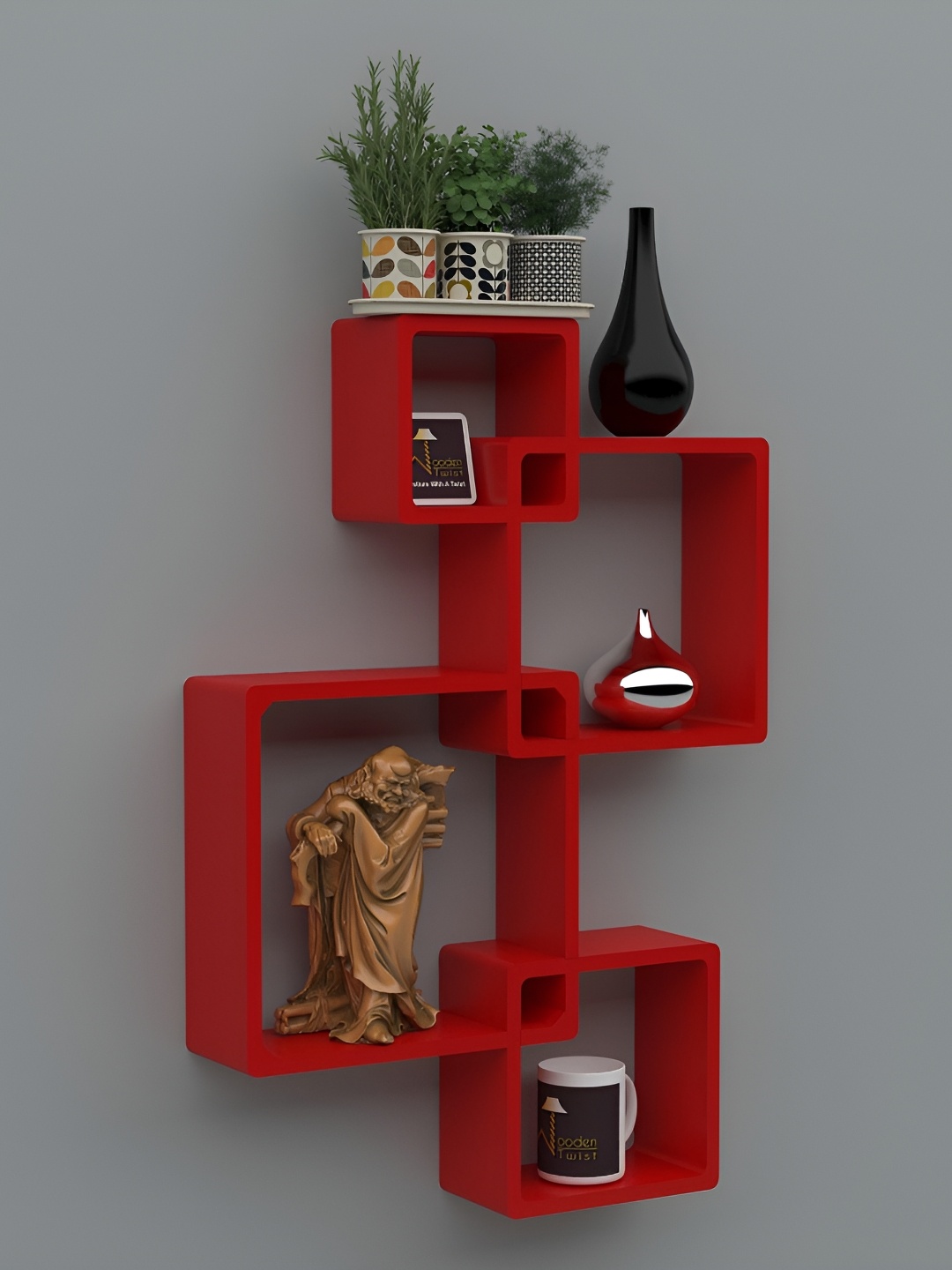 

Wooden Twist Red 4 Pieces Wooden Floating Wall Shelves