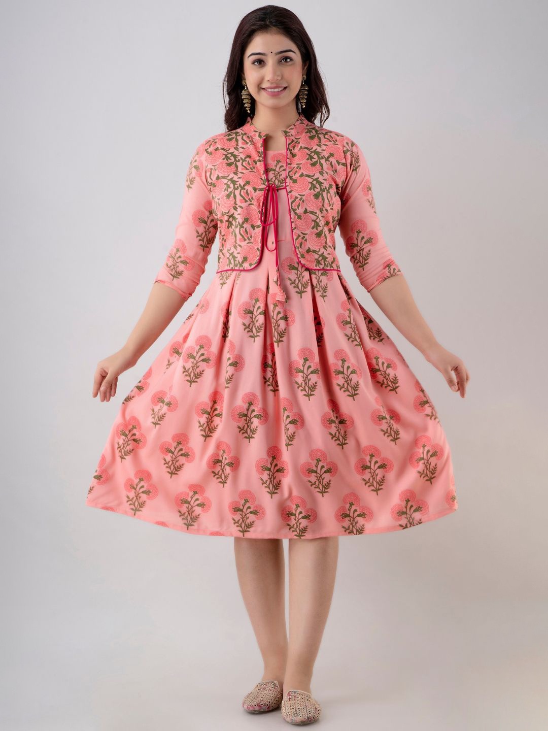 

Jaipurite Printed Fit & Flared Dress, Peach