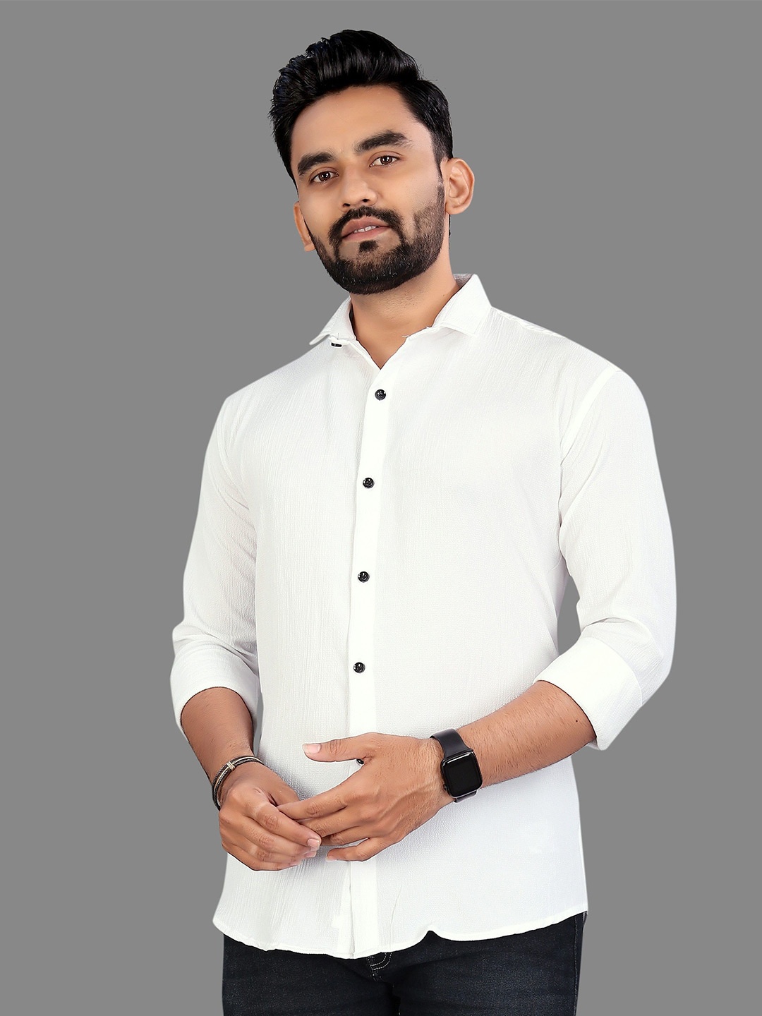 

KHUSHI CREATION Men Original Spread Collar Solid Casual Shirt, White