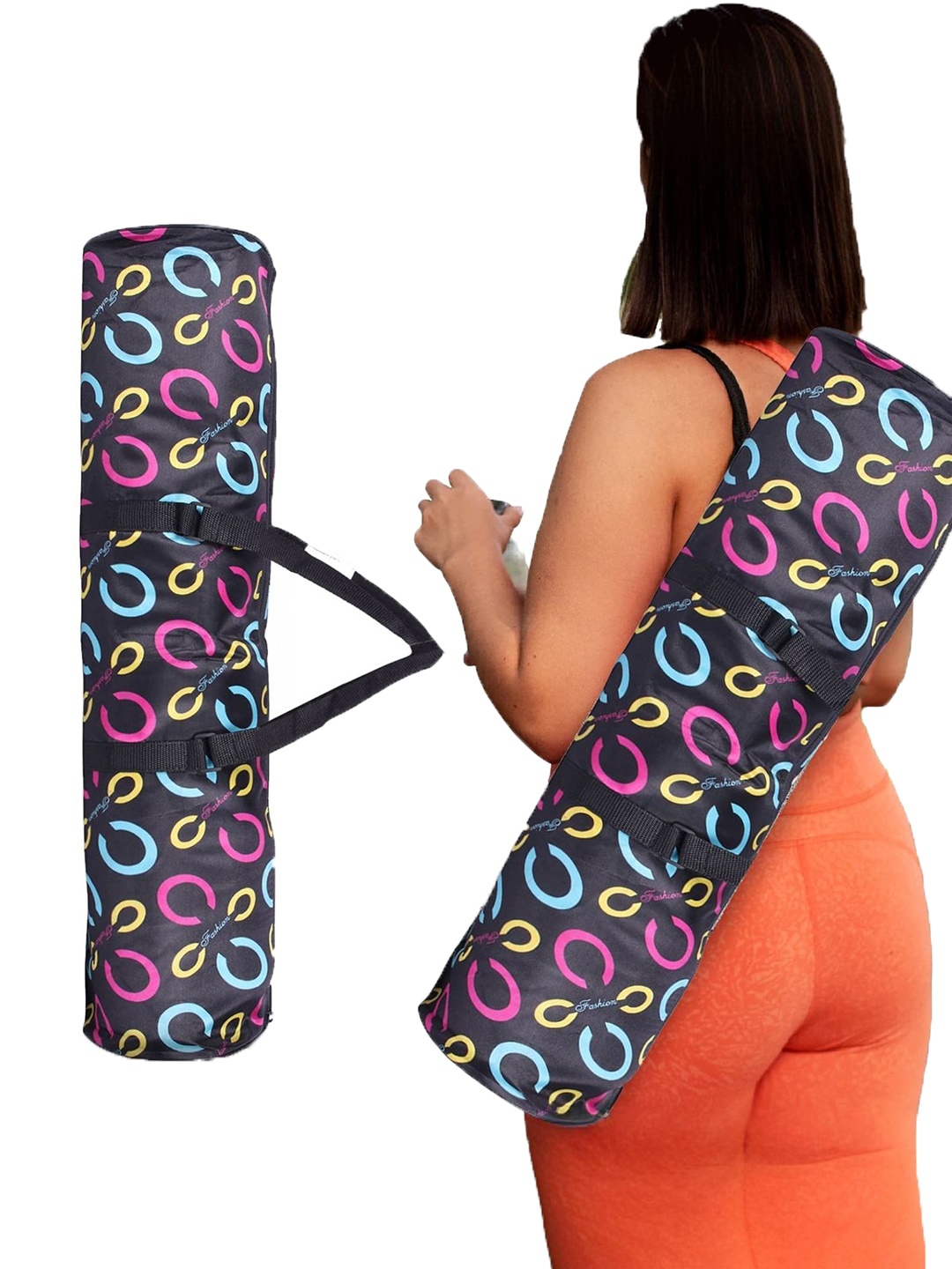 

STRAUSS Unisex Printed Yoga Mat With Shoulder Strap Sports Duffel Bag, Black