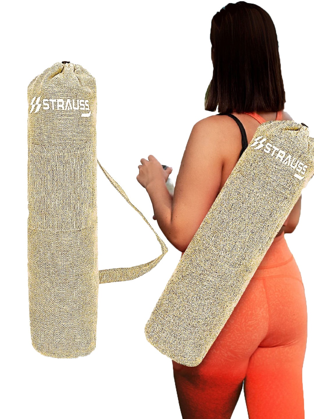 

STRAUSS Unisex Printed Jute Yoga Mat With Shoulder Strap Sports Duffel Bag, Cream