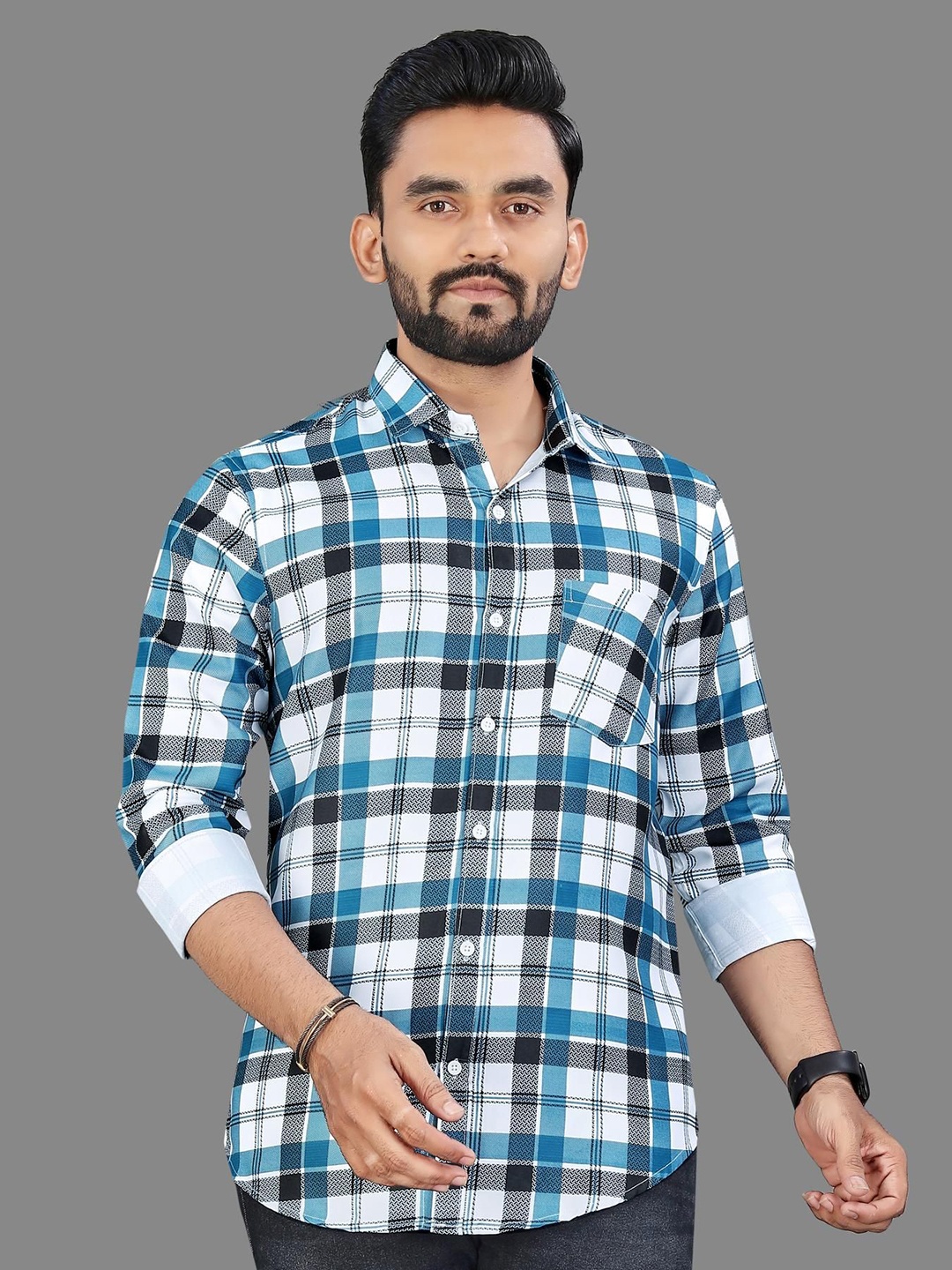 

ADWYN PETER Men Classic Spread Collar Tartan Checked Cotton Casual Shirt, Multi