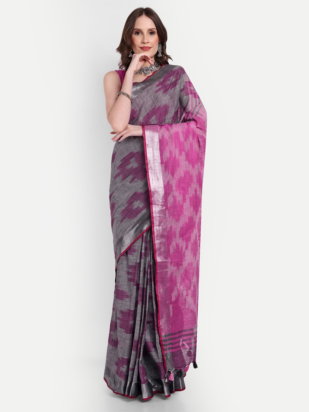

Aseem by AseemShakti Printed Zari Ikat Saree, Pink
