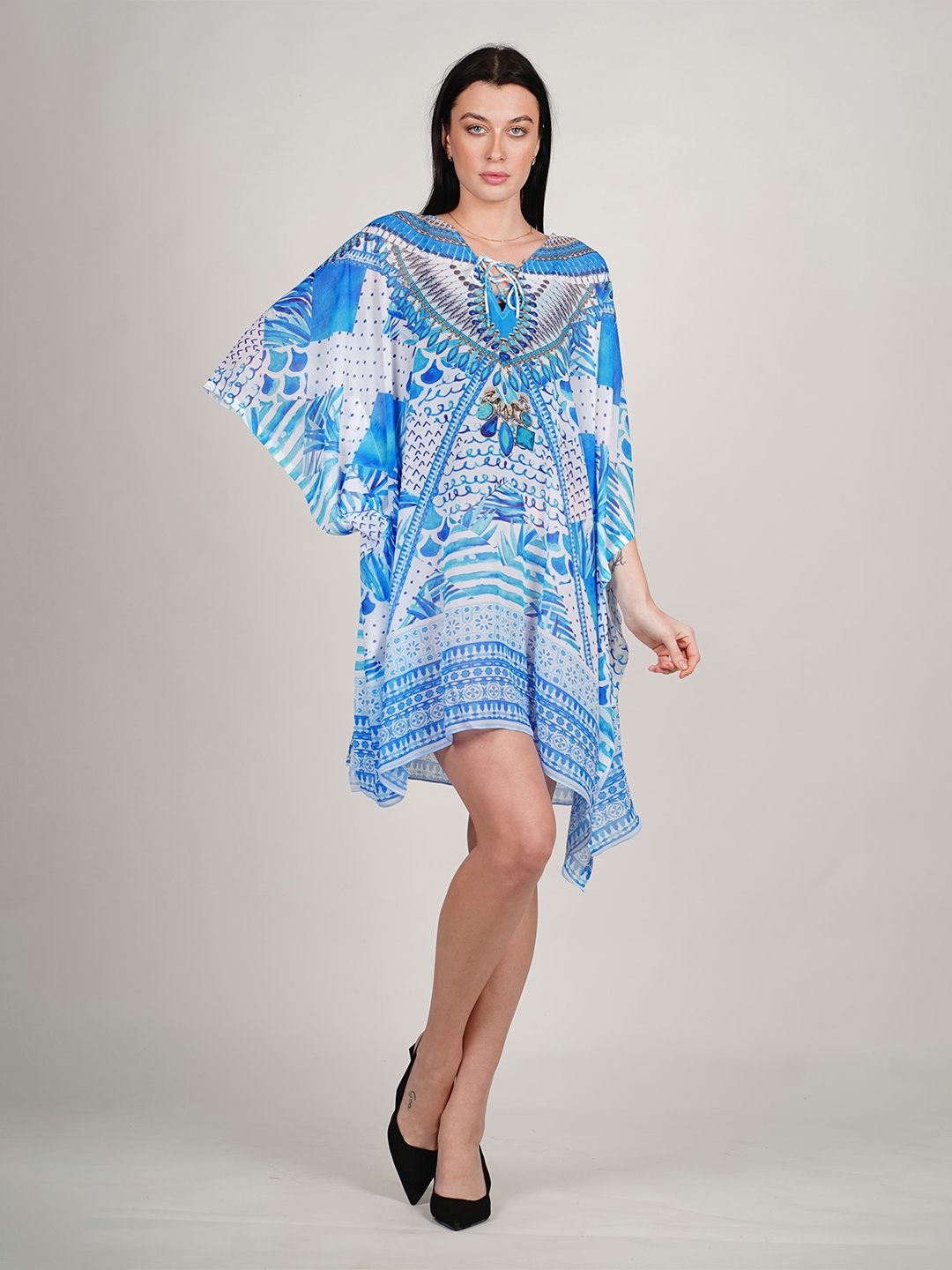

ravi rajoria Print Kimono Sleeve Crepe Kaftan Maxi Dress, Blue