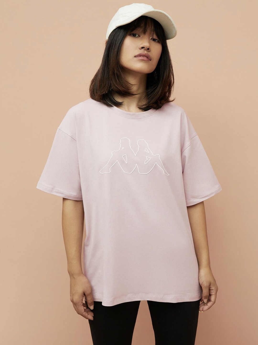 

Kappa Women Graphic Printed Round Neck Cotton Oversized T-Shirt, Pink