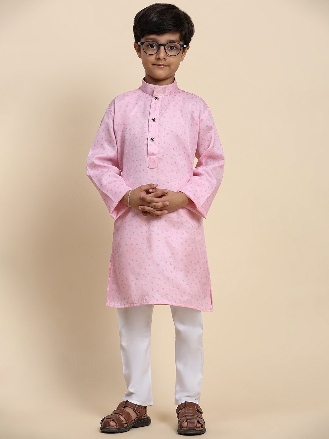 

Pro-Ethic STYLE DEVELOPER Boys Geometric Printed Pure Cotton Straight Kurta with Pyjamas, Pink