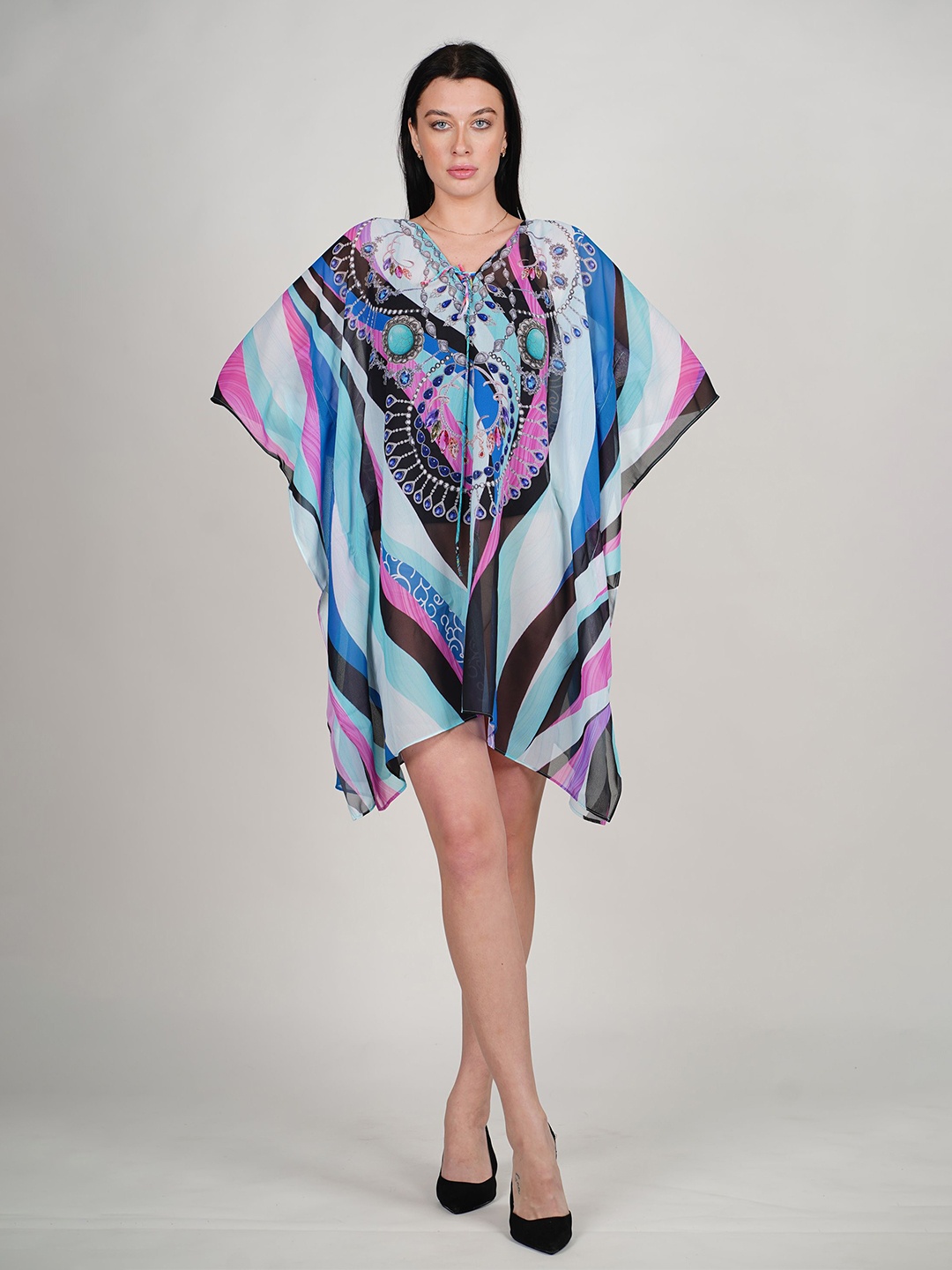 

ravi rajoria Print Kimono Sleeve Crepe Kaftan Maxi Dress, Multi