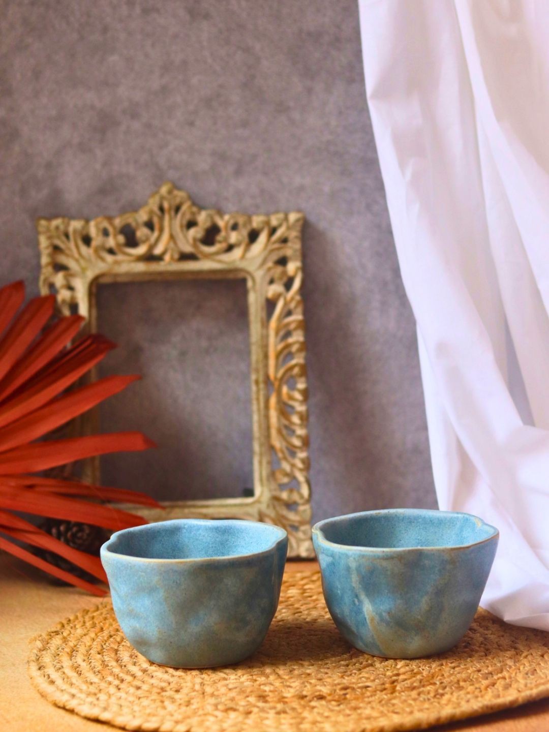 

WEAVING HOMES Blue 2 Pieces Ceramic Earthy Wavy Bowl