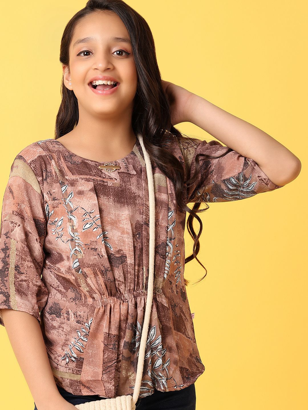 

V-Mart Floral Print Cotton Top, Brown