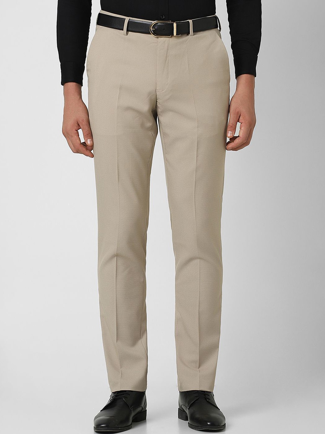 

Van Heusen Men Checked Slim Fit Formal Trousers, Beige