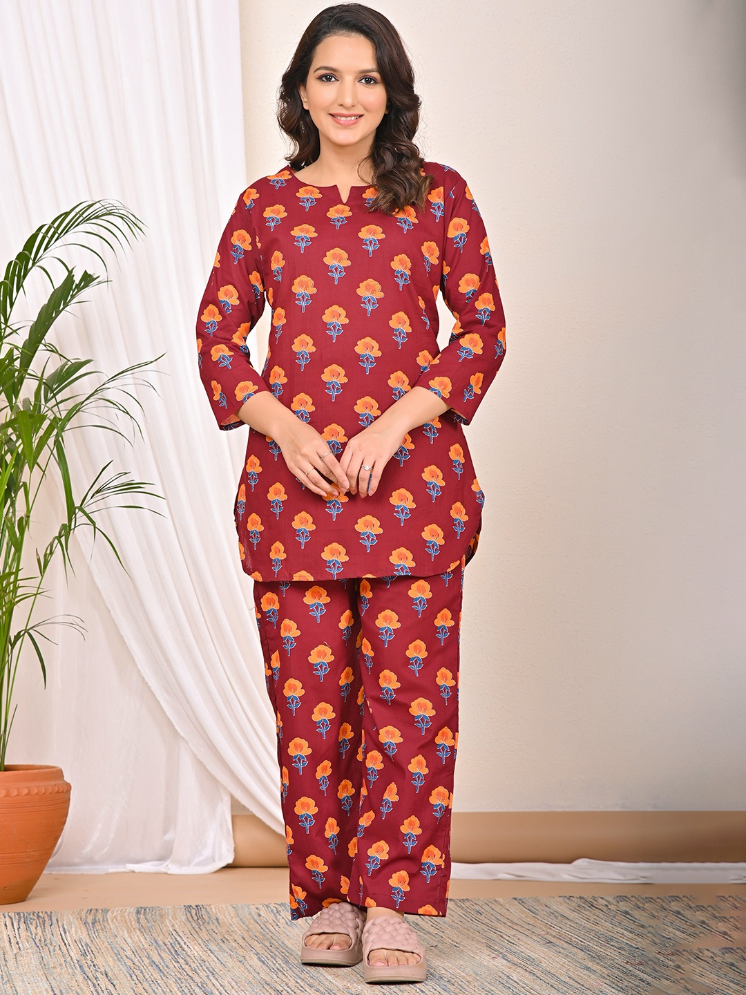 

TREND ME Printed Pure Cotton Night Suit, Red
