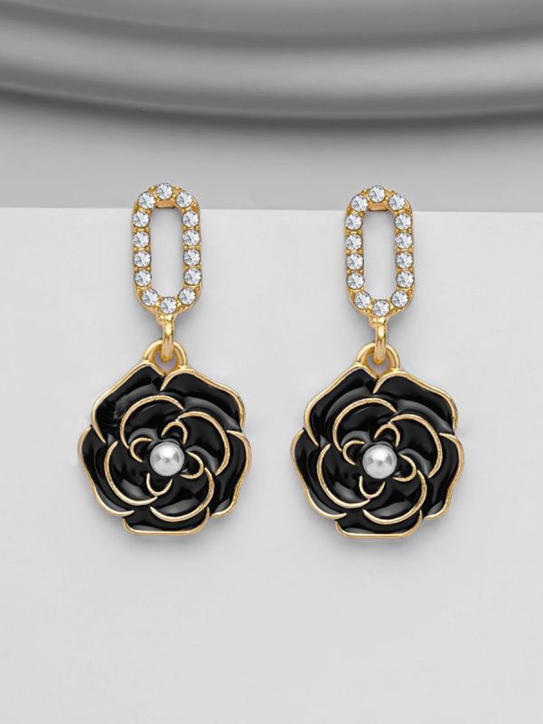

FIMBUL Gold-Plated Stainless Steel Contemporary Drop Earrings, Black