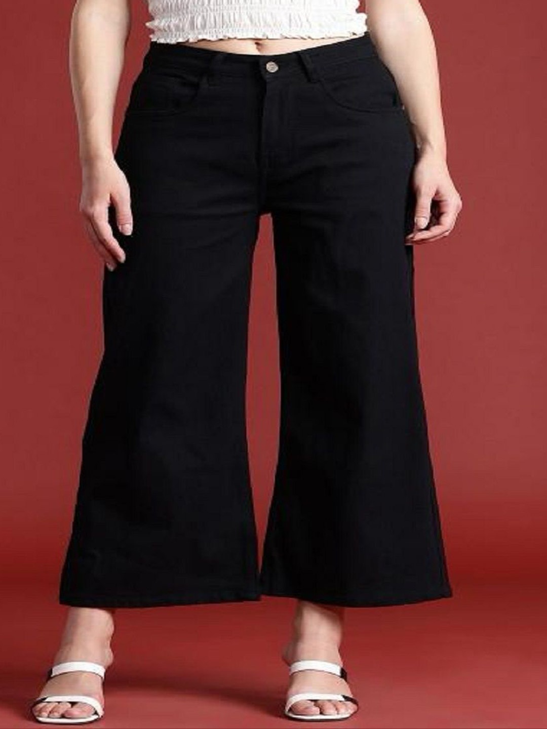 

Perfect Outlet Women Wide Leg High-Rise Stretchable Jeans, Black