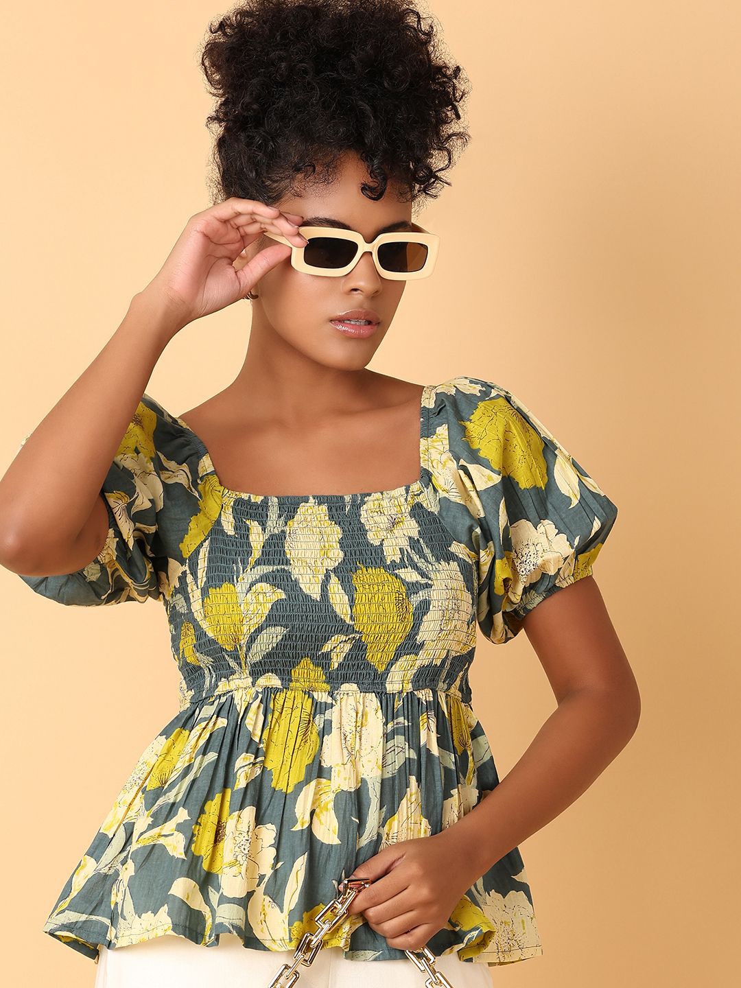 

UNLIMITED Floral Print Cotton Top, Green