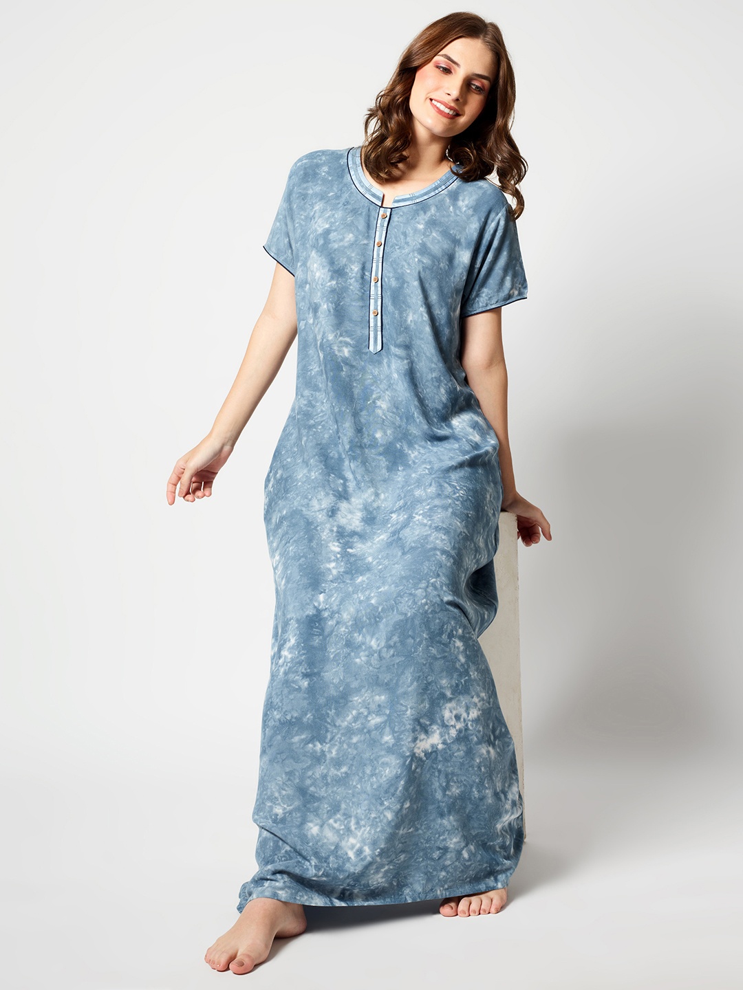

Zeyo Tie And Dye Printed Maxi Nightdress, Grey