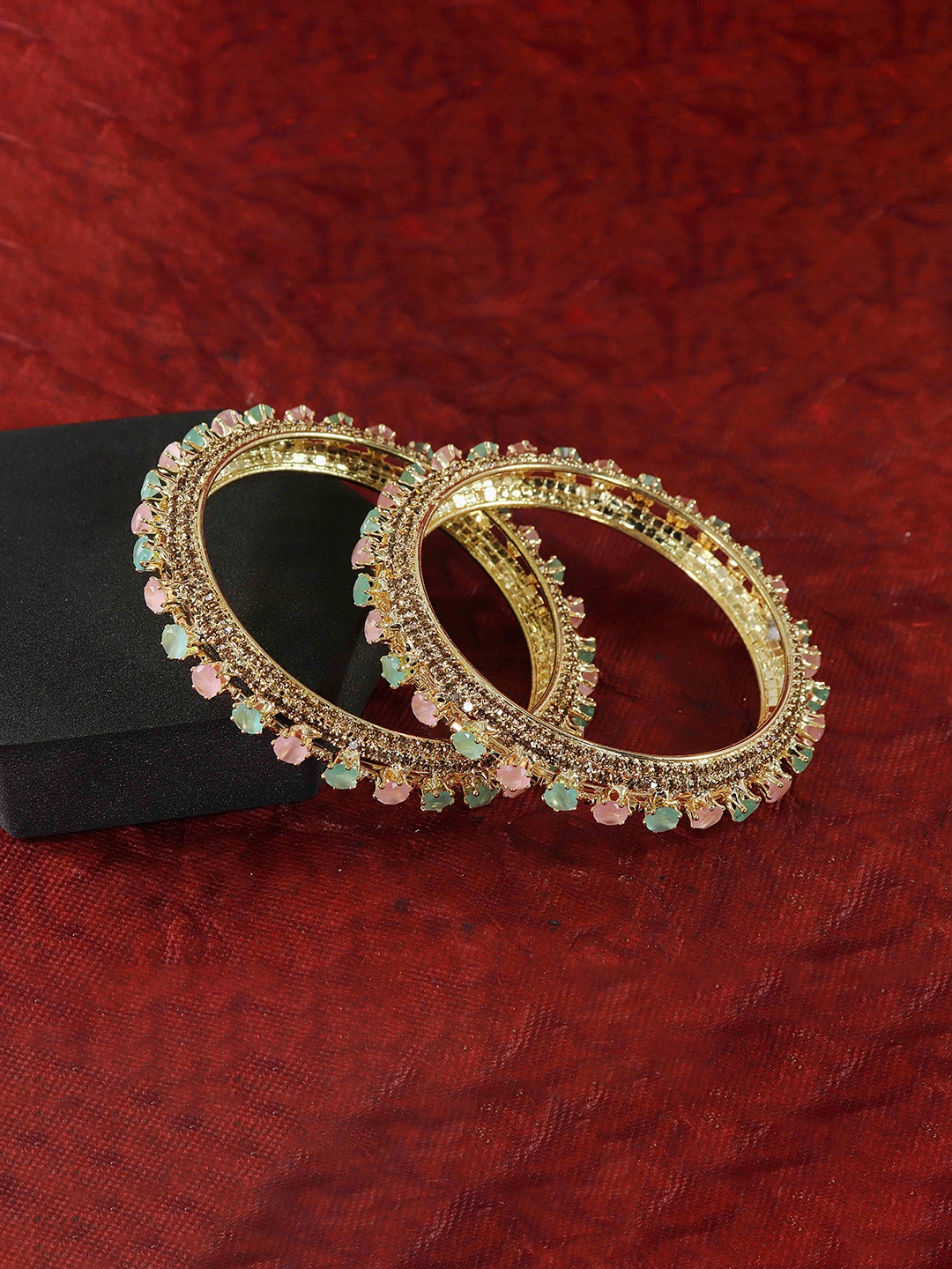 

LAVAZZA Set of 2 American Diamond & Cubic Zirconia Studded Bangles, Gold
