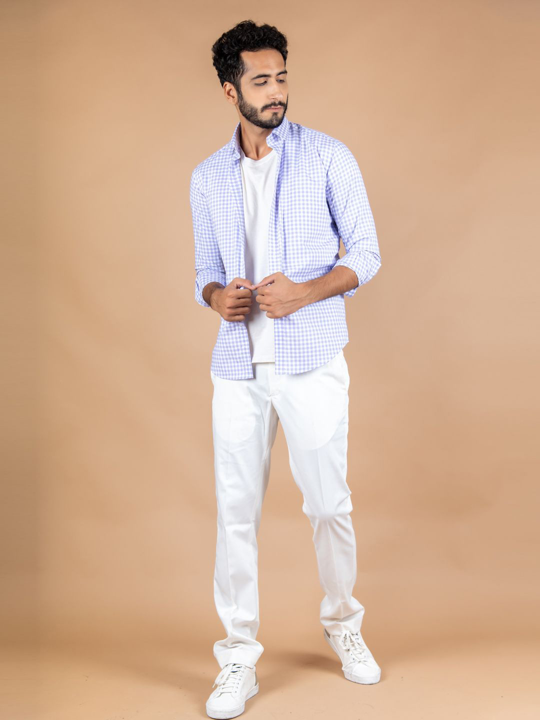 

Tistabene Men Standard Spread Collar Micro Checked Cotton Casual Shirt, Purple