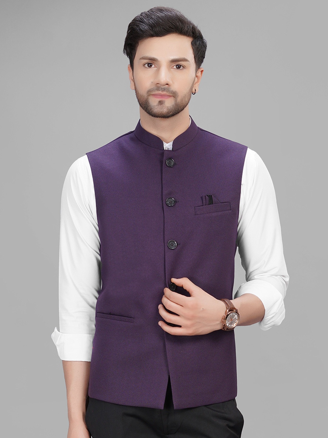 

LA'SCOOT Formal Mandarin Collar Nehru Jacket, Purple