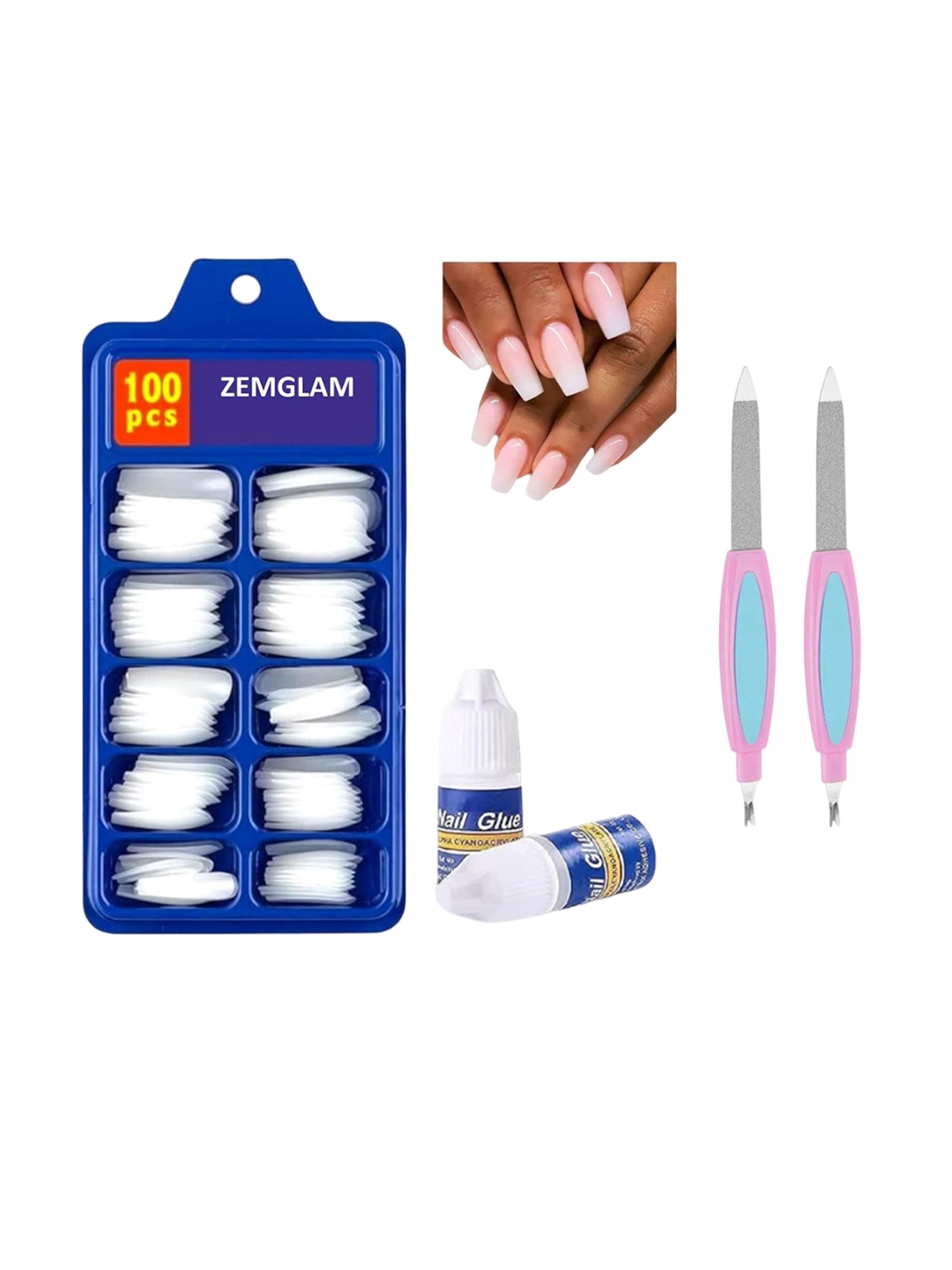 

zemglam 100 Pcs Artificial Nail Art Kit, White