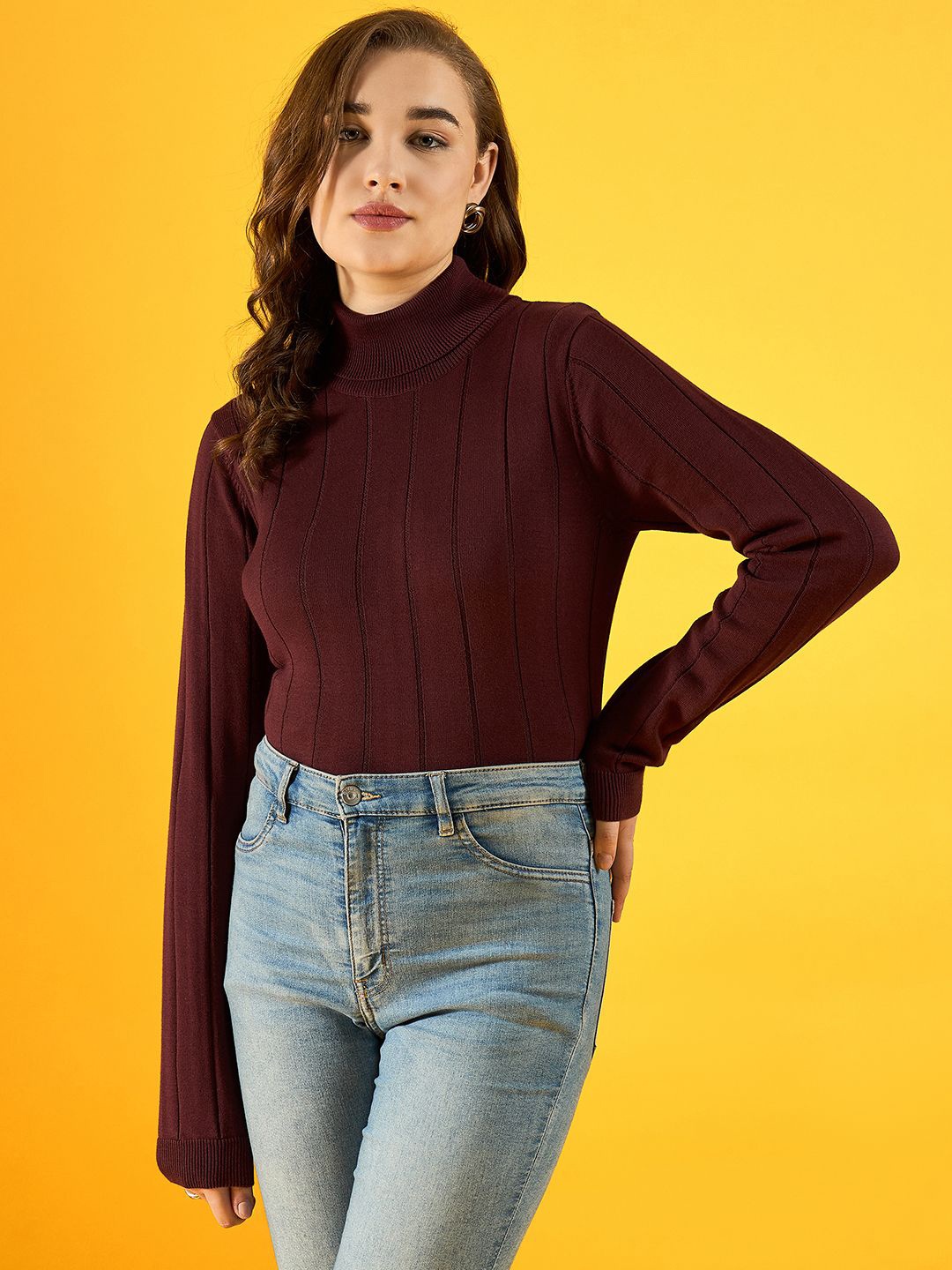 

98 Degree North Women Striped Pullover, Maroon