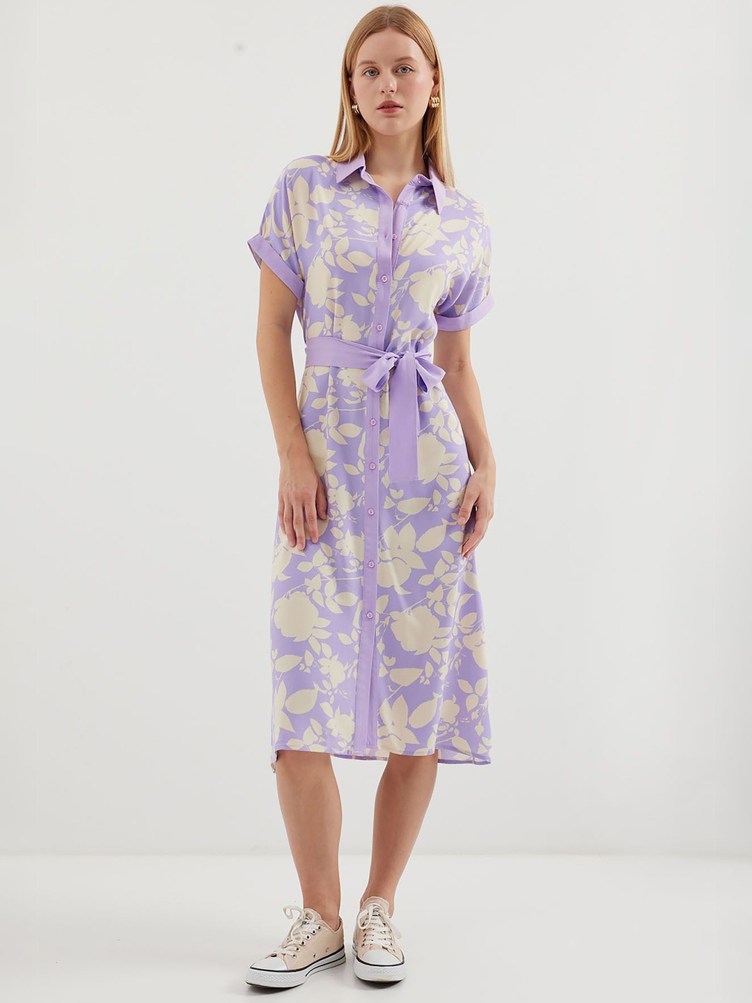

BIGDART Floral Printed Shirt Midi Dress, Purple