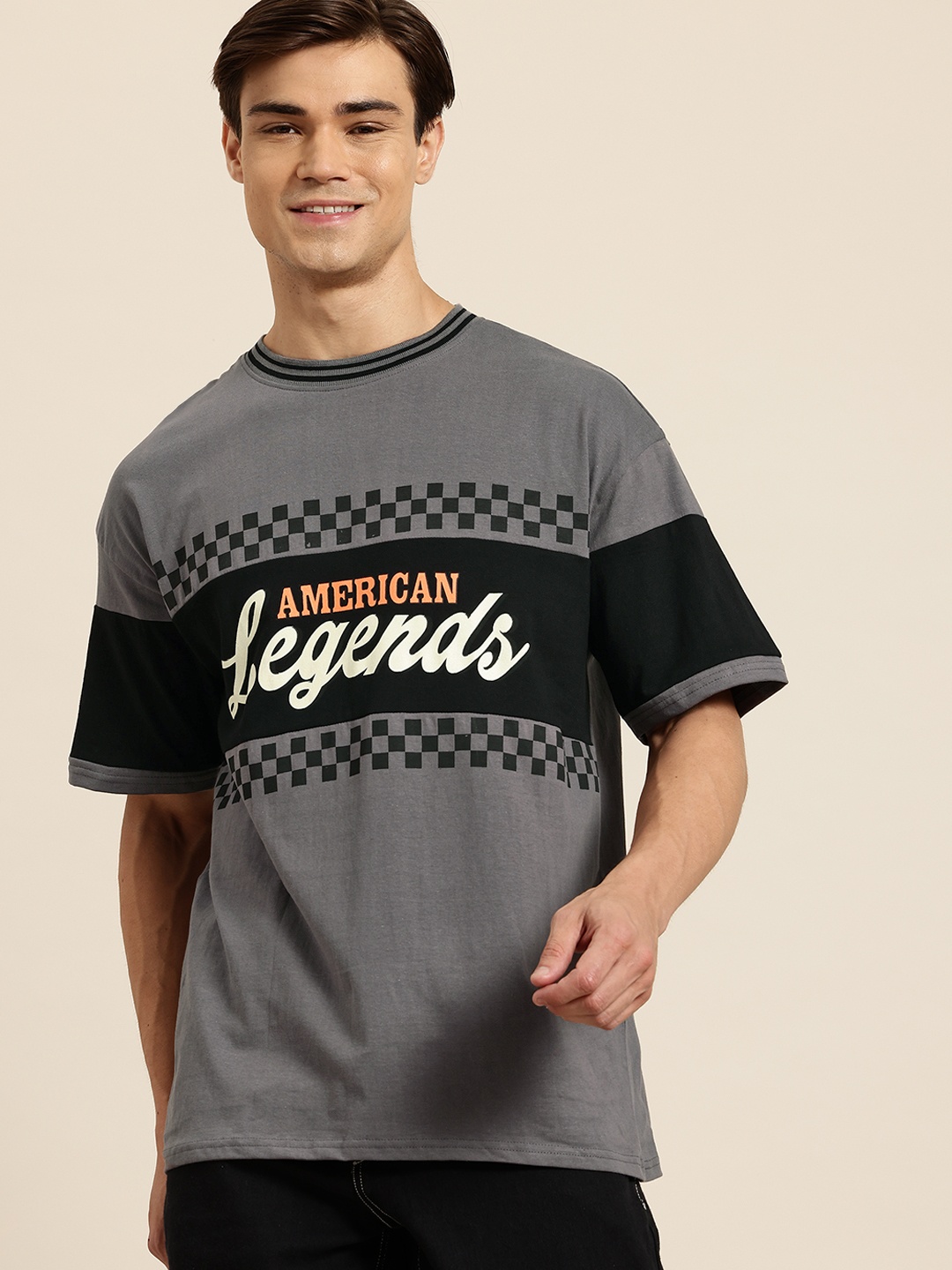 

HERE&NOW Typography Print Oversize Pure Cotton T-shirt, Grey