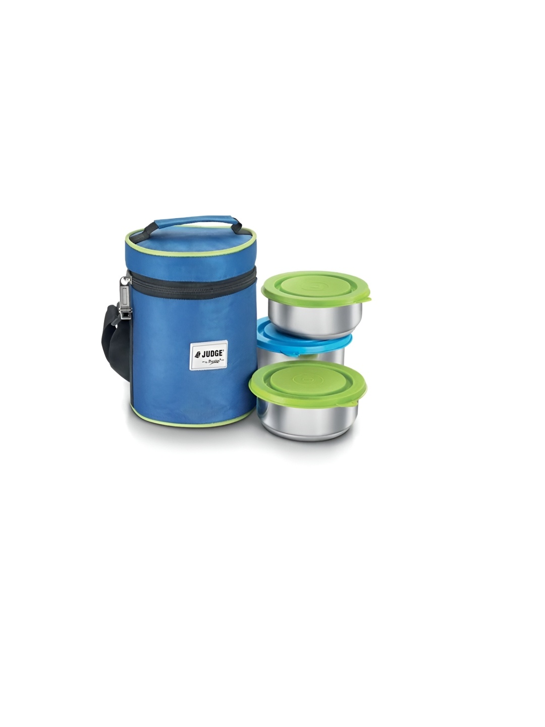 

JUDGE By Prestige Green & Blue 3 Pieces Stainless Steel Lunch Box With Pouch, Silver