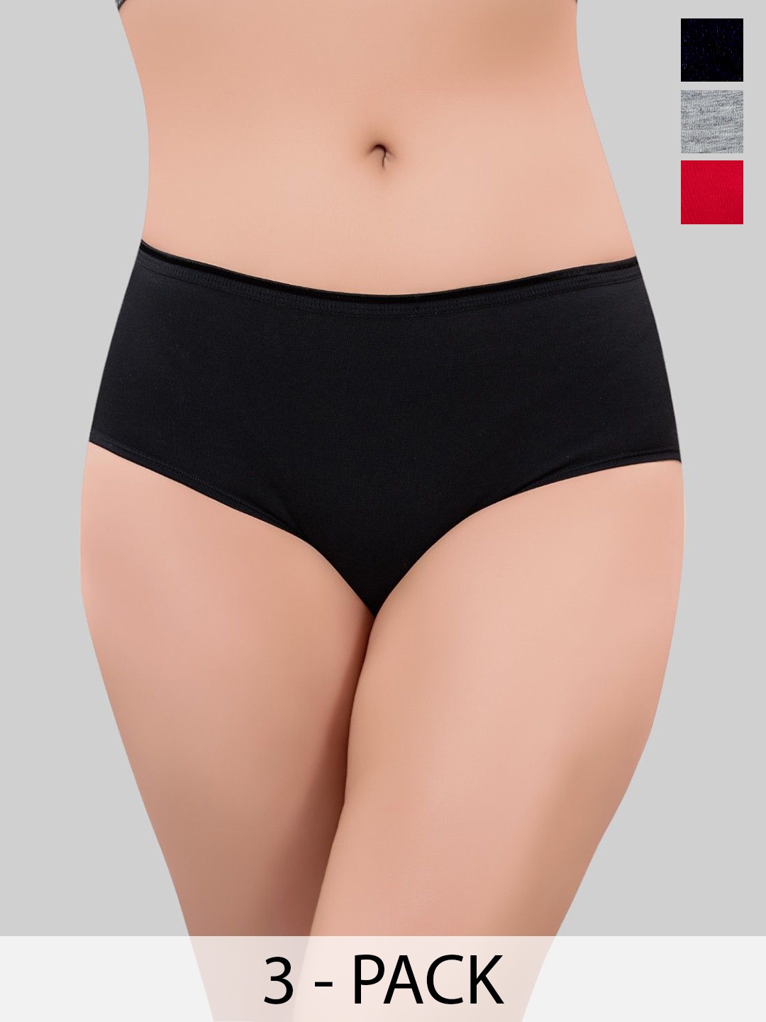 

PLUMBURY Pack Of 3 Mid-Rise Hipster Briefs, Black