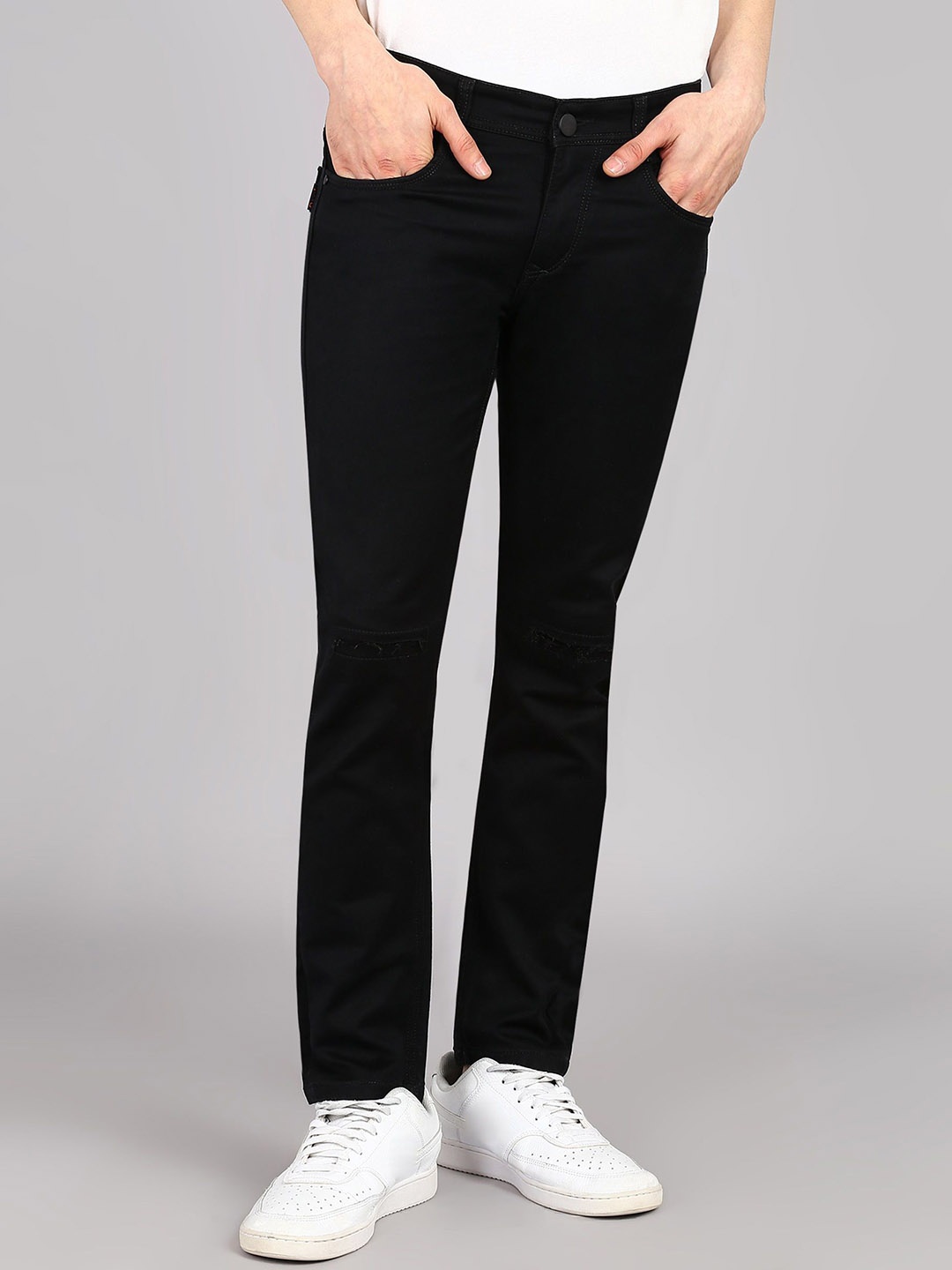

Qarsh Men Comfort Slim Fit Mid-Rise Cotton Stretchable Jeans, Black