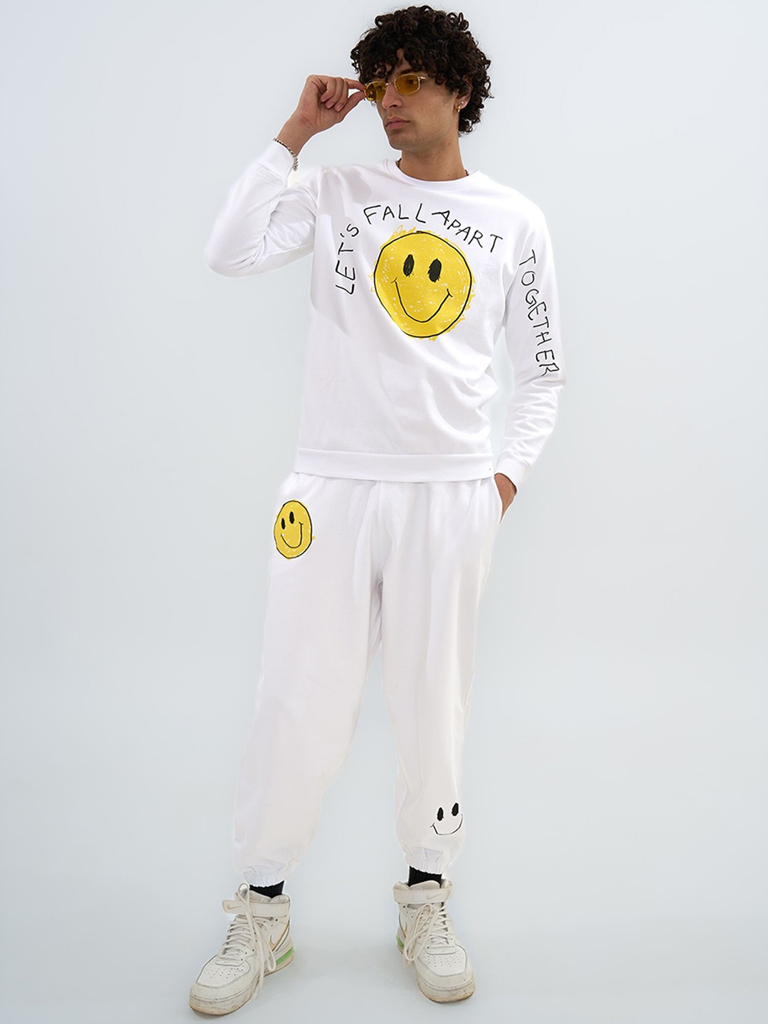 

Exhale Label The Yashika Unisex Cotton Typographic Oversized Fit Full Length Joggers, White
