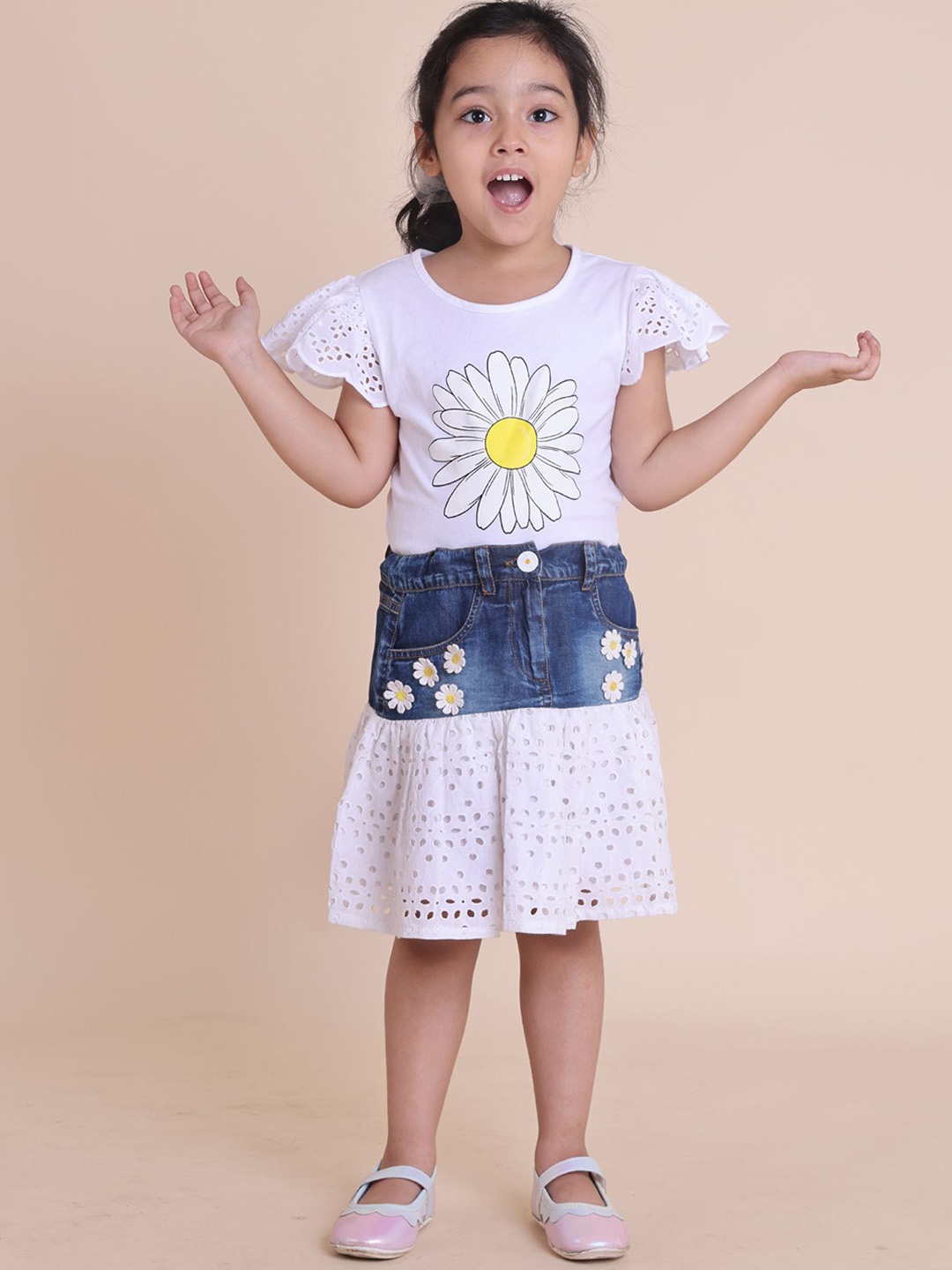 

House of Spades Girls Denim Flared Knee-Length Skirts, Blue