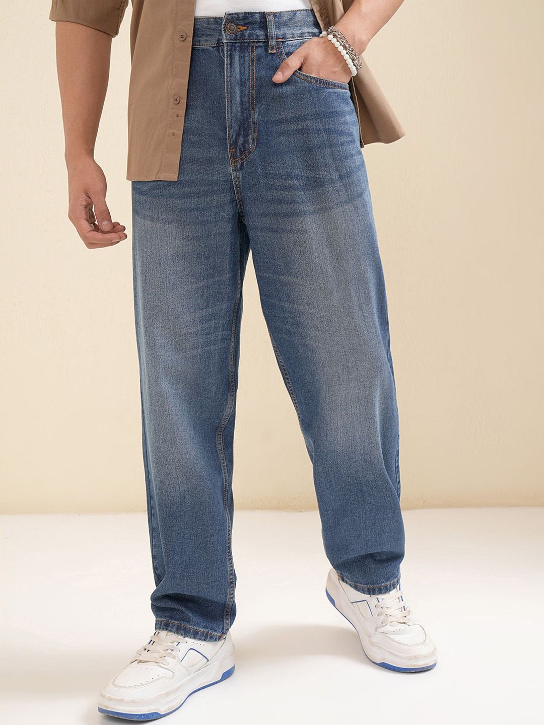 

HIGHLANDER Men Relaxed Fit Heavy Fade Loose Fit Jeans, Blue
