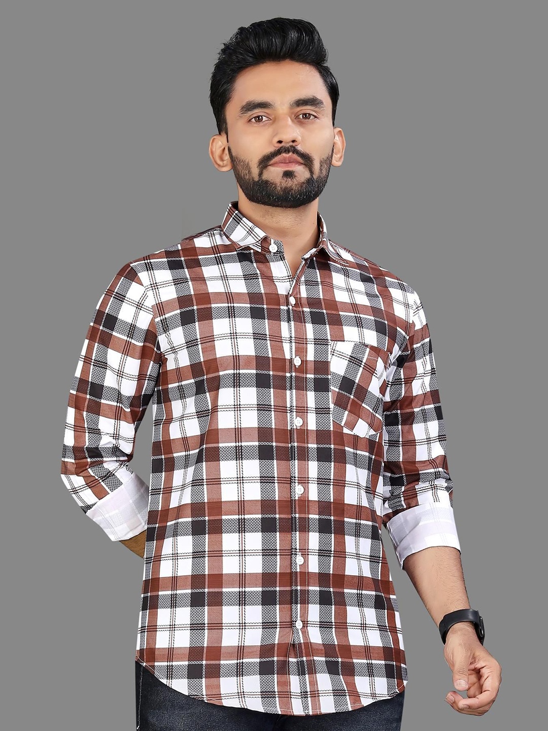 

ADWYN PETER Men Classic Spread Collar Tartan Checked Cotton Casual Shirt, Multi