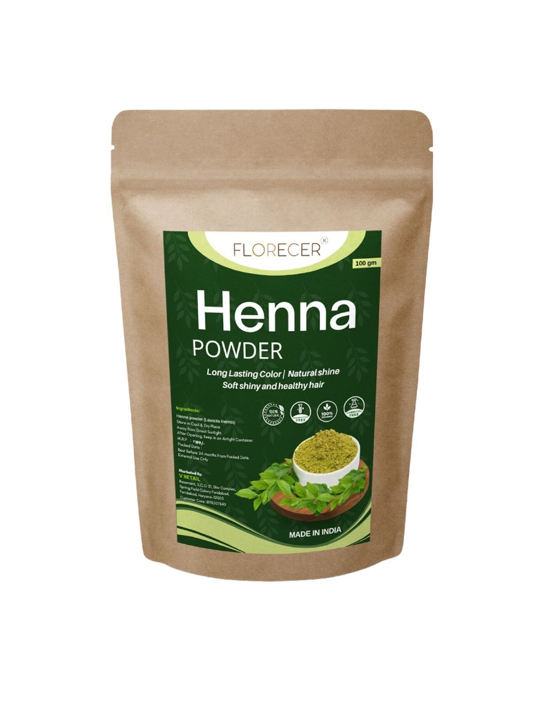 

FLORECER Henna Powder For Hair Colour- 100 g, Green