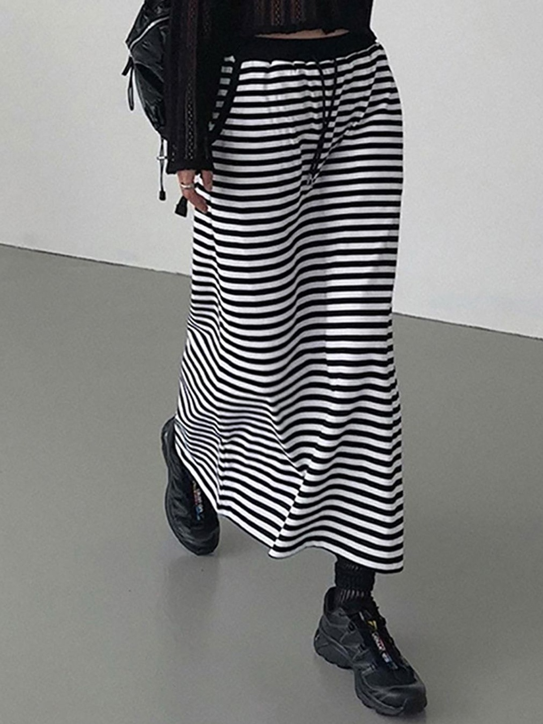 

StyleCast x Revolte Striped A-Line Maxi Skirt, Black