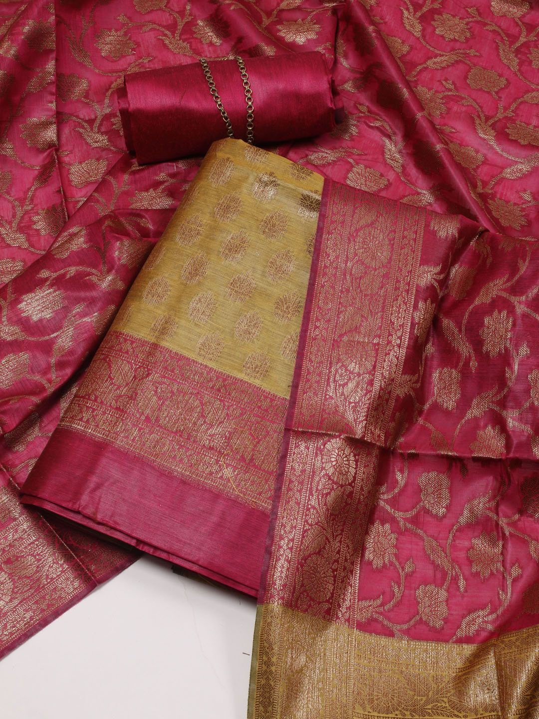 

Meena Bazaar Floral Art Silk Unstitched Dress Material, Mustard