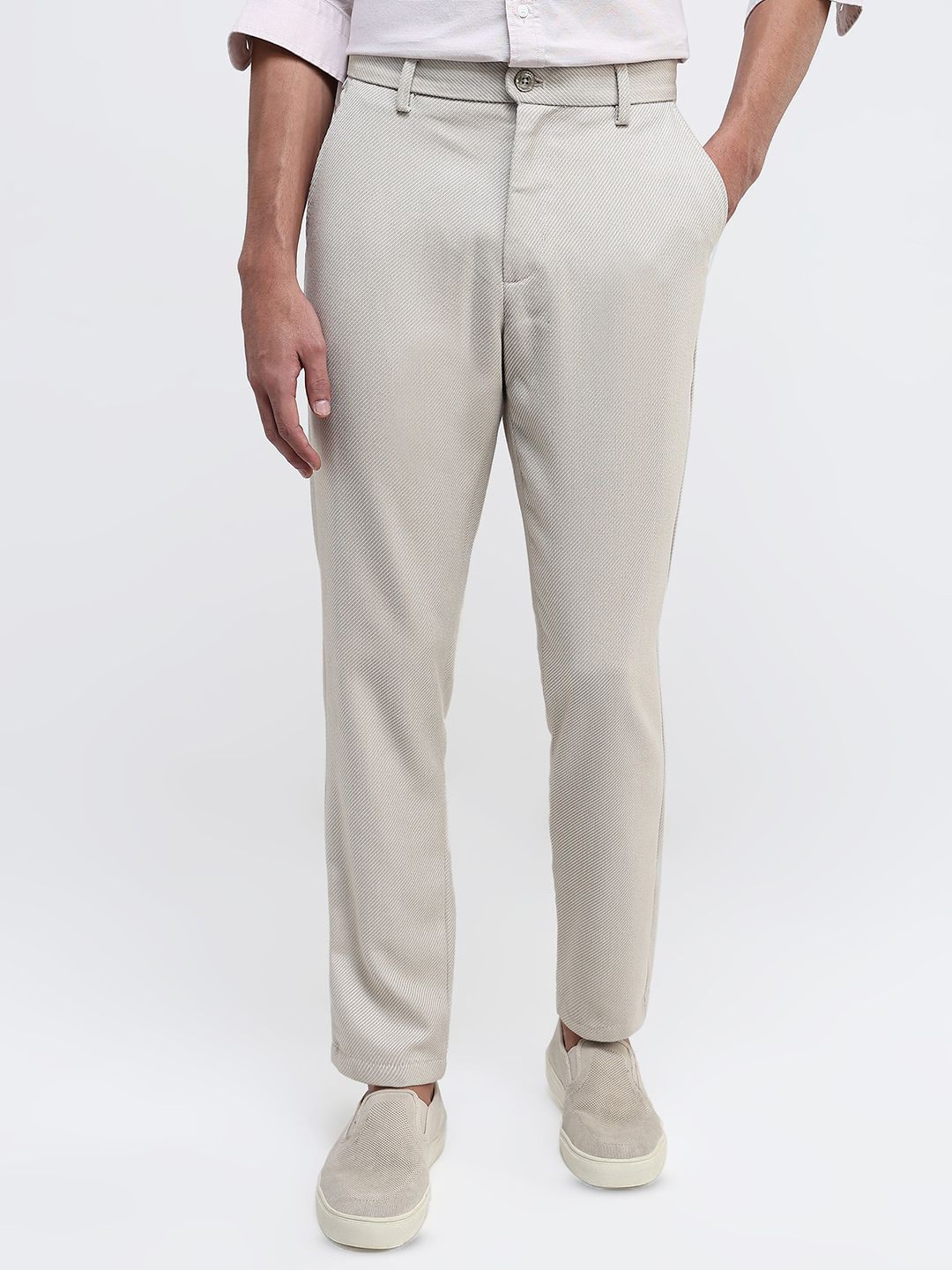 

RARE RABBIT Men Tailored Mid-Rise Cotton Trousers, Grey