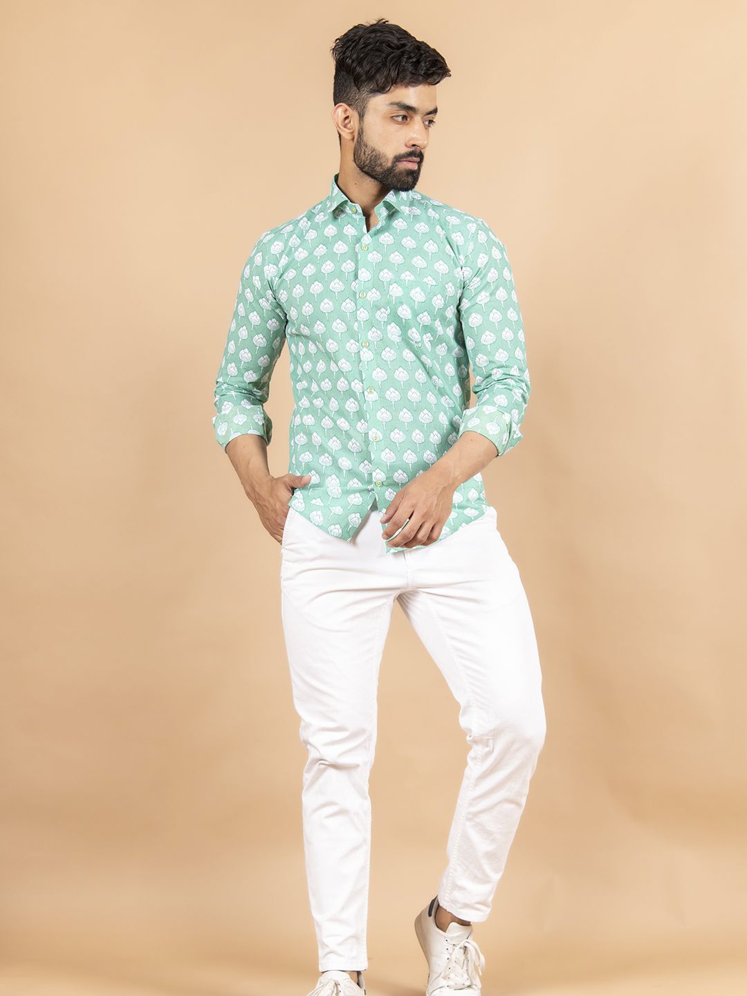 

Tistabene Men Standard Spread Collar Conversational Printed Cotton Casual Shirt, Sea green