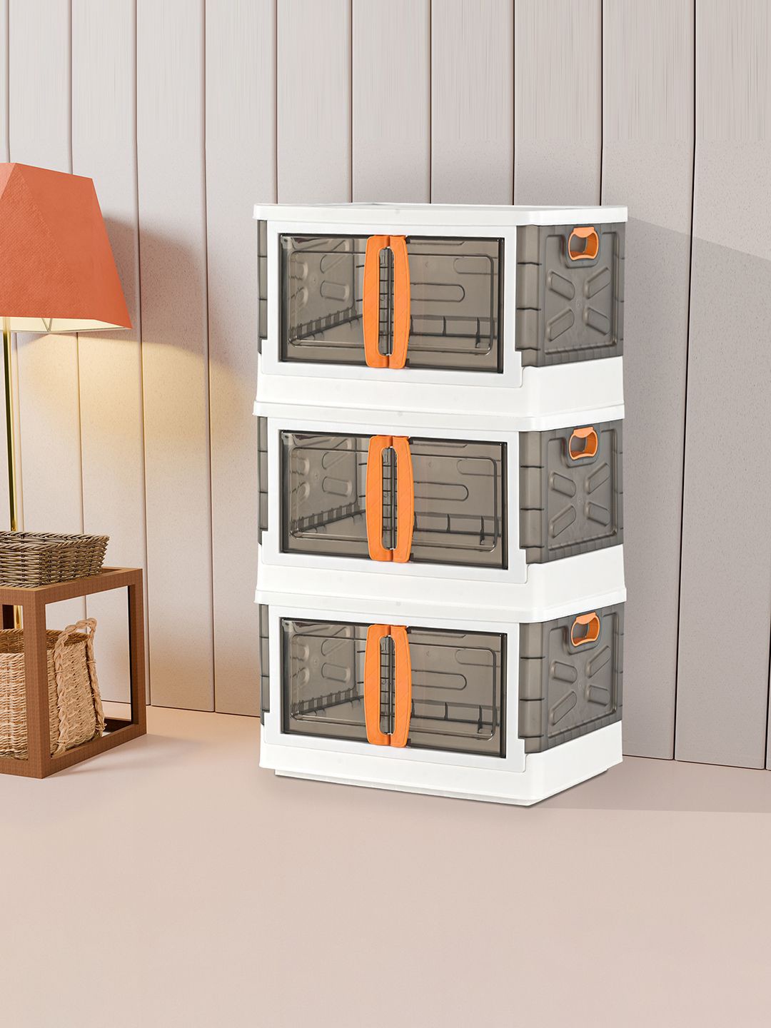 

Kuber Industries White & Black Textured 3 Tier Foldable Organiser