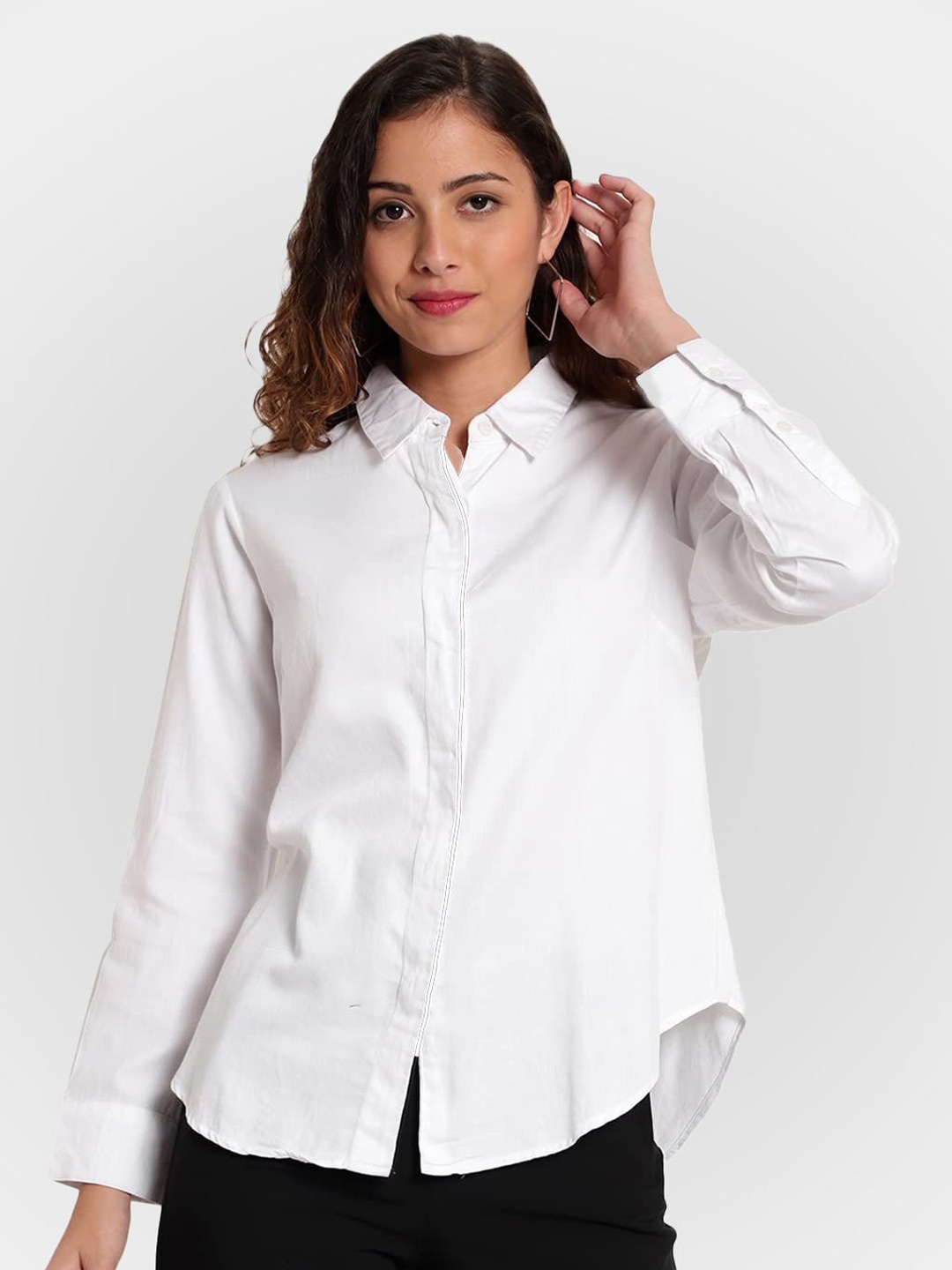 

Indietoga Women Classic Spread Collar Solid Polycotton Slim Fit Formal Shirt, White
